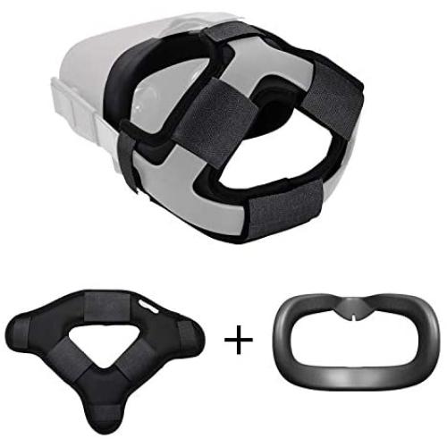 The Combo of VR Face Silicone Cover Mask Pad & Head Strap Pad Cushion Compatible for Oculus Quest Sweatproof Light Blocking (Washable) for Virtual Reality Headset (Black)