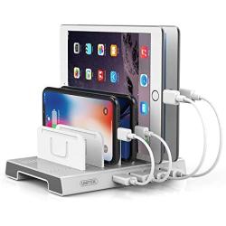 Unitek 4 Ports USB Charging Station, Fast Charger and Smart IC Charger Port Compatible with iPad, iPhone, Tablet, Multiple Devices, Nightstand Electronic Organizer and Docking Station Stand Rack