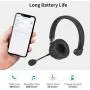 Trucker Bluetooth Headset with Microphone, KKUYI 40 Hrs Wireless Headset, Noise Cancelling Mic, On Ear Headphones, Cell Phone, Skype, Truck Driver, Call Center