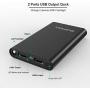 Power Bank 10000mAh Flashlight 2 Ports USB Portable Charger Quick Charge Cellphone Tablet DV Bluetooth Player (Black ABS)