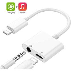 [Apple MFi Certified] for iPhone Headphones Adapter, Lightning to 3.5mm Headphone Jack Adapter Dual Ports Dongle Charge Jack AUX Audio 3.5mm for iPhone 11/11 Pro/X/XS/XR/8/7, Support All iOS System