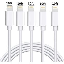 iPhone Cable Charger 5Pack 10FT Sharllen iPhone Charging Cable 10 Foot Long iPhone Cord Fast USB Charging Syncing Extra-long Lightning Wire Compatible iPhone11/XS/Max/XR/X/8/8Plus/7P/6/iPad/iPod White