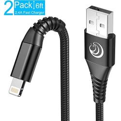 Phone Charger iPhone, MFi Certified Lightning Cable [6ft, 2Pack] iPhone Charging Cord Nylon Braided Fast Charging Cable Compatible with iPhone SE 2020 12 11 Pro XS Max XR 10 8 7 Plus 6 6s Plus 5c,iPad