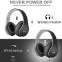 Bluetooth Headphones Over-Ear, Zihnic Foldable Wireless and Wired Stereo Headset Micro SD/TF, FM for Cell Phone,PC,Soft Earmuffs &Light Weight for Prolonged Waring(Black/Gray)