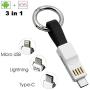 Lightning Cable Keychain Charger iPhone Android USB C 3 in 1 Charging Cable Multi Short Fast Charging Cord Magnetic Portable Keyring Cable for All Smartphones[Apple MFi Certified]