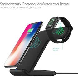 FACEVER Qi Wireless Charger, 2 in 1 Fast Charging Station Compatible for Apple Watch Series 1 2 3 4 5, iPhone 11 Pro Max X XS XR 8 8 Plus, Phone and Watch Stand Dock, Black