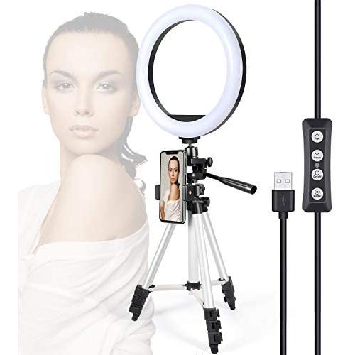 10" Selfie Ring Light with Tripod Stand & Cell Phone Holder for Live Stream Makeup - GLCON Dimmable LED Camera Ringlight for YouTube Video Tiktok Photography - Ring Light for iPhone Android (Silver)