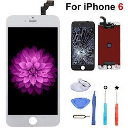 for iPhone 6 Screen Replacement White, LCD Display & Touch Screen Digitizer Frame Assembly Set with 3D Touch and Repair Tools