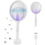 Bug Zapper Electric Fly Swatter Racket 1 Pack, 3 in 1 Mosquito Zapper Killer Lamp & Racquet, USB Rechargeable Fly Zapper Indoor Killer for Home and Outdoor Powerful Grid 3-Layer Mesh