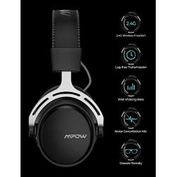 Mpow Air I Wireless Gaming Headset - PS4 Headset with Double Chamber Drivers, Detachable Noise Cancelling Microphone, Memory Foam Gaming Headphones