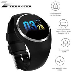 ZEERKEER Fitness Tracker Wristband, Activity Tracker with Heart Rate/Blood Pressure/Blood Oxygen Monitoring, Color Screen Display Waterproof IP67 Smart Watch(Black)