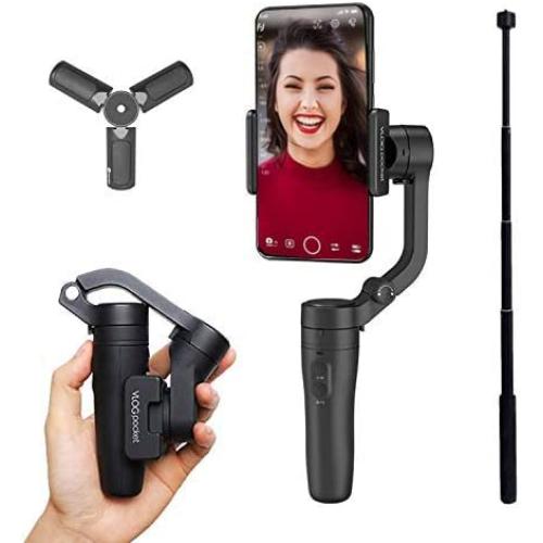 FeiyuTech Vlog pocket mini foldable portable Smartphone Gimbal 3-axis stabilizer suitable for various mobile phones, video on Tik Tok payload 240g including tripod and extra extension pole Color-black