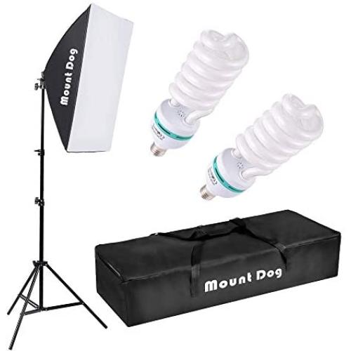 MOUNTDOG Photography Continuous Softbox Lighting Kit 20&quotX28" Professional Photo Studio Equipment with 2pcs 95W E27 Socket 5500K Video Lighting Bulb for Filming Portraits Shoot