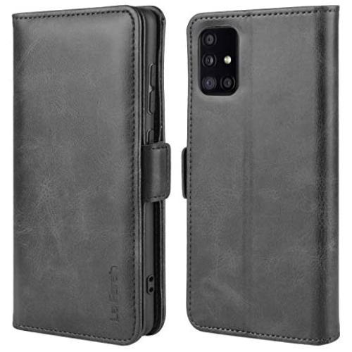 La Farah Case for Samsung Galaxy A71 5G, Leather Wallet Case Protective Flip Cover with Card Holders and Kickstand for Samsung Galaxy A71 5G (Samsung-A716)- Space Black
