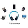 Wireless Headset with Mic, Foldable Bluetooth Headphone with 3.5mm Audio Jack, Built-in Noise Cancelling Microphone, Support for Plug-in Card, for PC, Phone(Black+Blue)