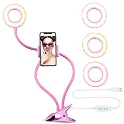 Selfie Ring Light with Cell Phone Holder Stand for Live Stream/Makeup, UBeesize LED Camera Beauty Light [3-Light Mode] [10-Level Brightness] with Flexible Long Arms, Compatible iPhone Android Phone