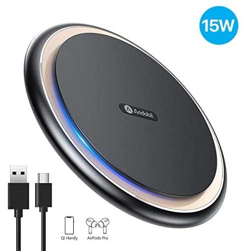 Andobil Boost Wireless Charger, Qi Certified 15W/7.5W Fast Wireless iPhone/Android Charger Pad Compatible with iPhone Se/iPhone 11 Series/XR/X/8, Samsung Galaxy S20/S10/S9/S8 Note 10/9 AirPods2