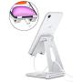 Foldable Cell Phone Stand, OMOTON Adjustable Aluminum Desktop Phone Holder Cradle Dock Compatible with iPhone Se 2/11 Pro Max/11 Pro/11, Samsung Note 10 Plus/S20 and Other Devices (4-9.7"), Silver