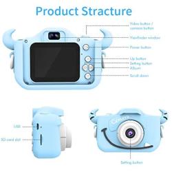 Kids Camera, Child Camera Digital 8.0MP, Mini Toy Camera for Boys Gift Aged 3-10, Shockproof Children Camera 2.0 inch Screen 1080P HD Toddler Video Recorder, Dual Camera Camcorder with 16GB SD Card …