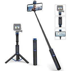 ATUMTEK Bluetooth Selfie Stick Tripod with Screw Mount, Extendable 4 in 1 Aluminium Selfie Stick with Wireless Remote for iPhone 11/X/XS/8/7 Plus, Samsung, GoPro, Osmo Action, Selfie Light and More