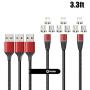 NetDot Gen12 3 in 1 Magnetic Fast Charging Data Transfer Cable Compatible with Micro USB & USB-C Smartphones and i-Product(3.3ft/3 Pack red)