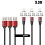 NetDot Gen12 3 in 1 Magnetic Fast Charging Data Transfer Cable Compatible with Micro USB & USB-C Smartphones and i-Product(3.3ft/3 Pack red)