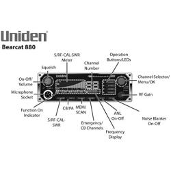 Uniden BEARCAT 880 CB Radio with 40 Channels and Large Easy-to-Read 7-Color LCD Display with Backlighting, Backlit Control Knobs/Buttons, NOAA Weather Alert, PA/CB Switch, and Wireless Mic Compatible