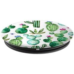 Cute Cactus Background Pattern Design On White PopSockets Grip and Stand for Phones and Tablets