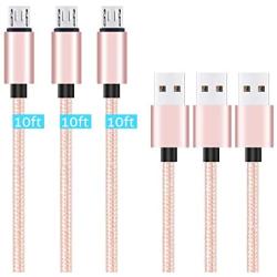 Micro USB Cable,[10ft3Pack] by Ailun,High Speed 2.0 USB A Male to Micro USB Sync & Charging Nylon Braided Cable for Android Smartphone Tablets Wall and Car Charger Connection [Rosegold]