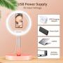 Zecti 10 inch Ring Light with Stand and Phone Holder, LED Selfie Light Ring with Dimmable 3 Color Modes and 10 Brightness for Live Stream Makeup Photography Compatible with iPhone Xs Android-Pink