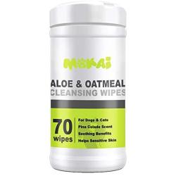 MOKAI Aloe & Oatmeal Grooming Wipes For Dogs and Cats | Pet Cleansing Wipes Used to Remove Dirt Dander Odor and Excess Hair from the Skin and Coat with Soothing Benefits for Sensitive Skin (70 Wipes)