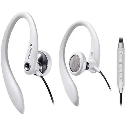 Over Ear Earbuds Wired, in Ear Earphones with Microphone, Sport Headphones for Running, Workout, Exercise and Gym by Magnavox (White) Over Ear Earbuds Wired, in Ear Earphones with Microphone, Sport Headphones for Running, Workout, Exercise and Gym by Magnavox (White)