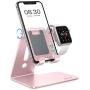 OMOTON Apple Watch Stand, Adjustable Cell Phone Stand, 2 in 1 Universal Apple Watch Charging Dock for Apple Watch Series 5/4/3/2/1 and iPhone SE/11/11 Pro/11 Pro Max/XR/Xs/Xs Max,Rose Gold