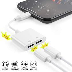 [Apple MFi Certified] 2 in 1 Dual Lightning iPhone Adapter & Splitter, Adapter Dual Converter Cable Headphone Music+Charge+Call+Volume Control Compatible for iPhone 11/11 Pro/XS/XR/X 8/7, iPad-iOS 13