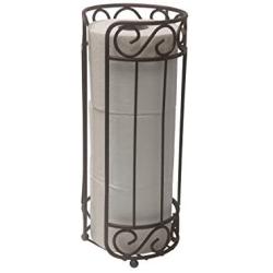 Home Basics TH10661 Scroll Collection Bath Tissue Reserve, Toilet Paper Roll Holder and Organizer, Bathroom Storage, Sturdy Coated Steel, Bronze