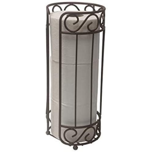 Home Basics TH10661 Scroll Collection Bath Tissue Reserve, Toilet Paper Roll Holder and Organizer, Bathroom Storage, Sturdy Coated Steel, Bronze
