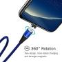 Digital Ant Round Version 7 Pins USB C+Micro USB+i-Product 3 Tips/Connectors in 1 Nylon Braided Magnetic Fast Charging 3.0A & Data Sync Cable (5-Feet Blue 1-Pack)