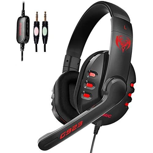 SOMIC G923 Stereo Sound 3.5MM Plug Gaming Headset with Mic&Spliter Cable, for PC, Laptops,Smartphones,Playstation,Xbox one,PS4,Tablet (Black)