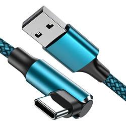 USB C Cable, Geekboy 10ft Type C Cable Right Angle 90 Degree Braided Cord Fast Charging for Samsung s20 s10 s10e s9 s8 Plus Note 10 Note 9 LG v30 v20 and Other USB C Devices, 3 Pack (Cyan)