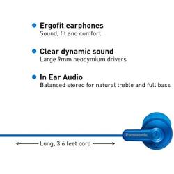 Panasonic ErgoFit in-Ear Earbud Headphones RP-HJE120-AA (Metallic Blue) Dynamic Crystal-Clear Sound, Ergonomic Comfort-Fit