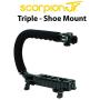 Cam Caddie Scorpion Jr Triple Shoe Camera Stabilizer - Collapsible Stabilizing Smartphone Handle Compatible with All DSLR, GoPro, Mobile Phones w/ 3-in-1 Integrated Cold Shoe - Black
