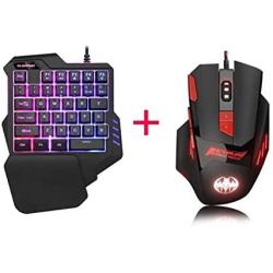 Gaming Keyboard Mechanical Single Hand Gaming Keyboard Mini USB Wired 35keys 6400DPI Mouse Combos One Handedly for Mobile Smartphone 7colors LED Backlight Keyboard Gaming