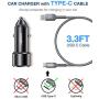 JSAUX Car Charger Compatible for Samsung Galaxy S10/S9/S9 Plus/S8/S8 Plus/S20/Note 10/9/8, LG, Moto -3A Dual Quick Charge 3.0 Ports 36W Metal Fast USB Car Adapter with Type C Charging Cable Black