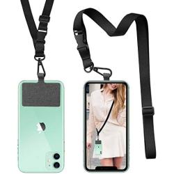 Phone Lanyard Universal Crossbody Cell Phone Lanyards Multifuctional Nylon Patch Adjustable Shoulder Neck Strap Compatible with Most Smartphones(Pure Black)