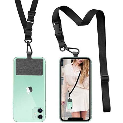 Phone Lanyard Universal Crossbody Cell Phone Lanyards Multifuctional Nylon Patch Adjustable Shoulder Neck Strap Compatible with Most Smartphones(Pure Black)