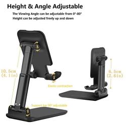 Adjustable Cell Phone Stand, Foldable Desktop Cell Phone Holder Cradle Dock Holder, Phone Stand for iPhone and All Smart Phones and Tablets（Black