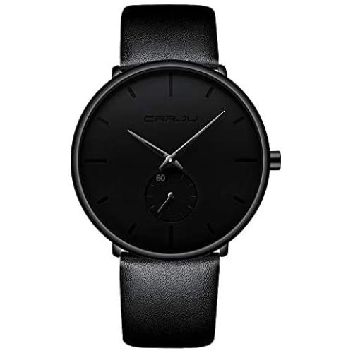 Mens Watches Ultra-Thin Minimalist Waterproof-Fashion Wrist Watch for Men Unisex Dress with Leather Band