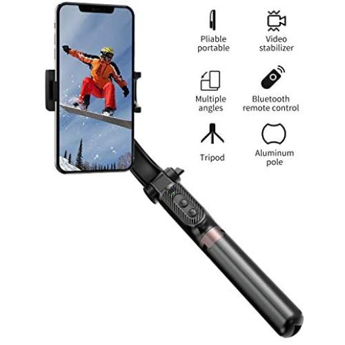 iWALK Gimbal Stabilizer for Smartphone,Auto Balance, Reduce Shaking,1-Axis Handheld Pan-tilt Tripod with Built-in Bluetooth Remote for iPhone 11/11 Pro/X/Xr/6s,Samsung S10+/S10/S9/S8(Black)