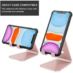 OMOTON Desktop Cell Phone Stand [Updated Solid Version], Advanced 4mm Thickness Aluminum Stand Holder for Switch, Mobile Phone, iPhone 11 Pro Xs Max Xr, Rose Gold