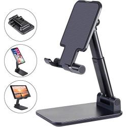 Cell Phone Stand, Angle Height Adjustable Cell Phone Stand for Desk, Fully Foldable Phone Holder, Tablet Stand, Case Friendly Compatible with All Mobile Phone/iPad/Kindle/Tablet (Black)